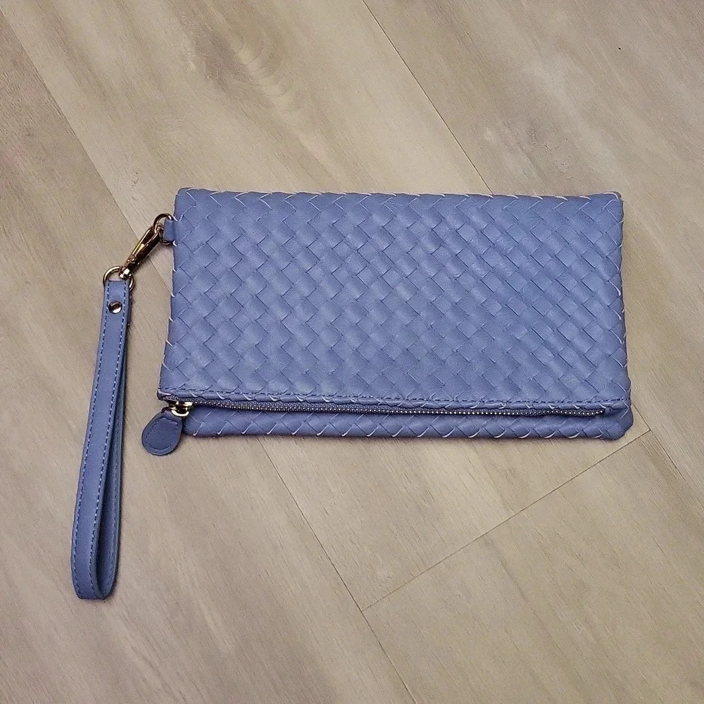 Urban Expressions Vegan Leather Blue Woven Clutch Wristlet